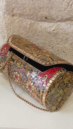Bolso Cilindro Piedras Marrones