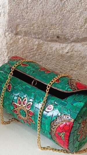 Bolso Cilindro Piedras Verdes