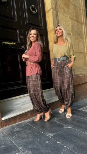 Pantalon Cuadros Saten Choco