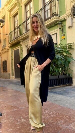 Pantalon Bombacho de Saten Ocre