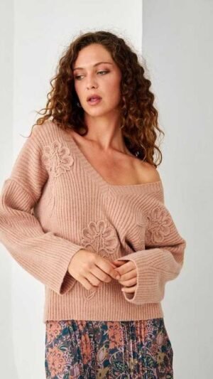Jersey De Pico Con Flores Al Tono Pink