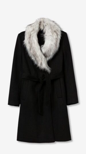 Abrigo Negro Con Pelo Sintetico