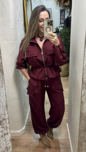 Conjunto Bomber y Bombacho Burgundy