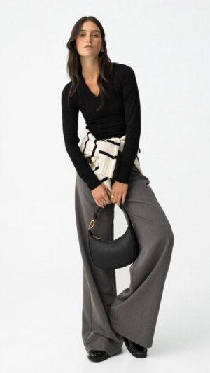 Pantalon Wide Leg Gris