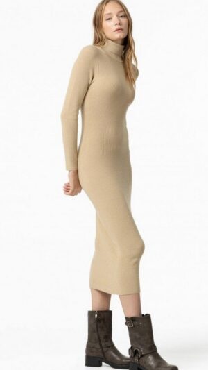 Vestido Midi De Punto Beige Chloe