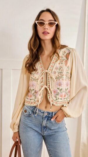 Blusa Bordada Manga Globo Shik