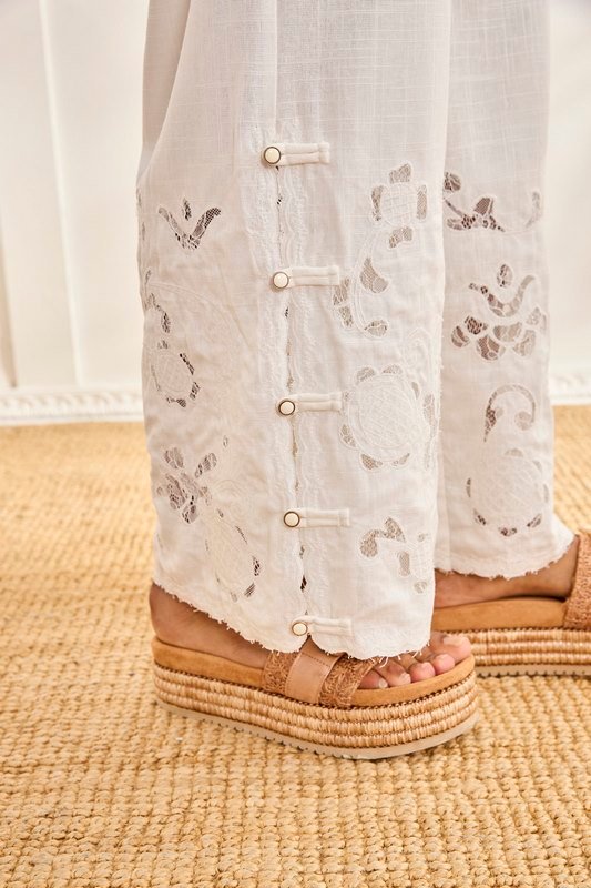 Pantalon Ancho Blanco Bordado - Imagen 3