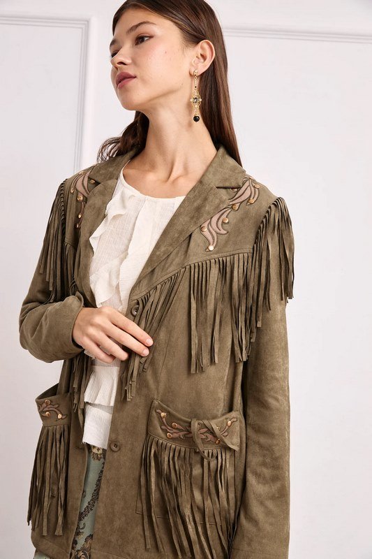 Chaqueta Antelina Con Flecos y Apliques - Imagen 4